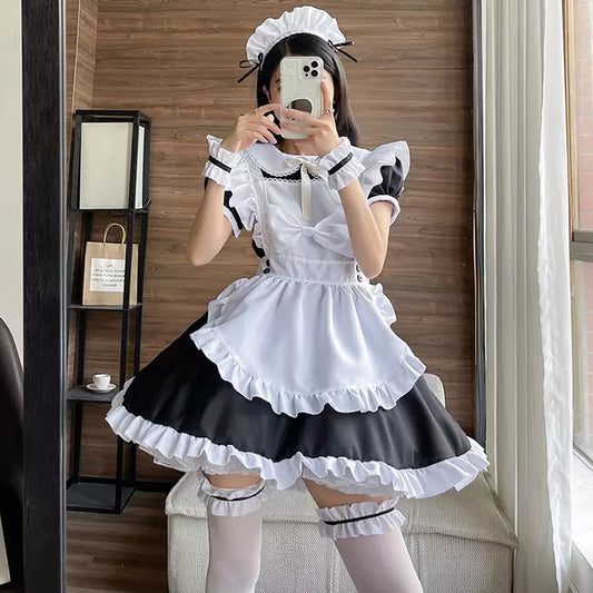 大きいサイズレディースクラシカルリボンメイド服ワンピ―ス (2L/3L/4L/5L/6L)/コスプレ/ハロウィン