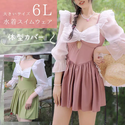 大きいサイズ ぽっちゃり水着シュガーリボンワンピース・スイムウェア 