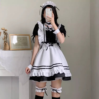 大きいサイズレディースリボンフリルメイド服ワンピ―ス (2L/3L/4L/5L/6L)/コスプレ/ハロウィン
