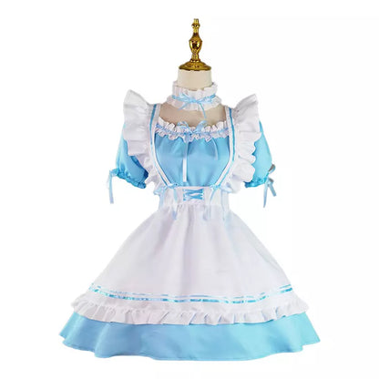 大きいサイズレディースリボンフリルメイド服ワンピ―ス (2L/3L/4L/5L/6L)/コスプレ/ハロウィン