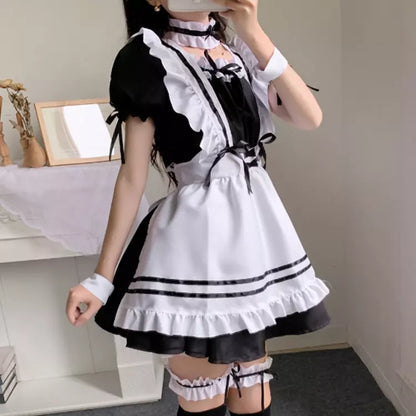 大きいサイズレディースリボンフリルメイド服ワンピ―ス (2L/3L/4L/5L/6L)/コスプレ/ハロウィン