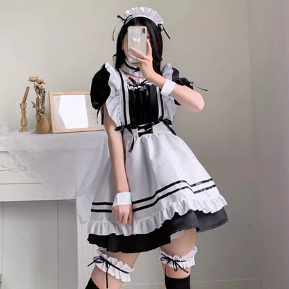 大きいサイズレディースリボンフリルメイド服ワンピ―ス (2L/3L/4L/5L/6L)/コスプレ/ハロウィン