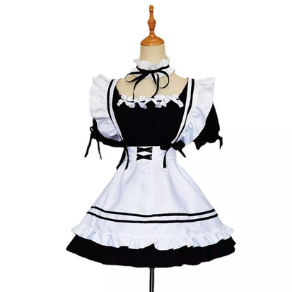 大きいサイズレディースリボンフリルメイド服ワンピ―ス (2L/3L/4L/5L/6L)/コスプレ/ハロウィン