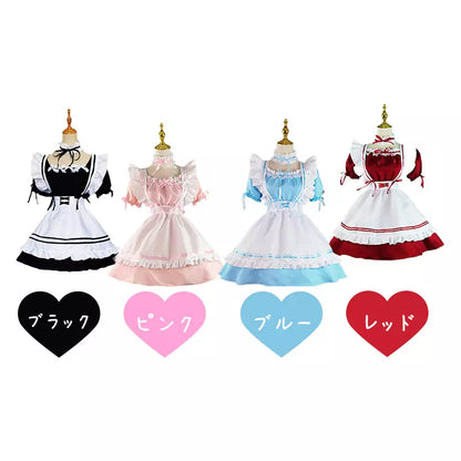大きいサイズレディースリボンフリルメイド服ワンピ―ス (2L/3L/4L/5L/6L)/コスプレ/ハロウィン