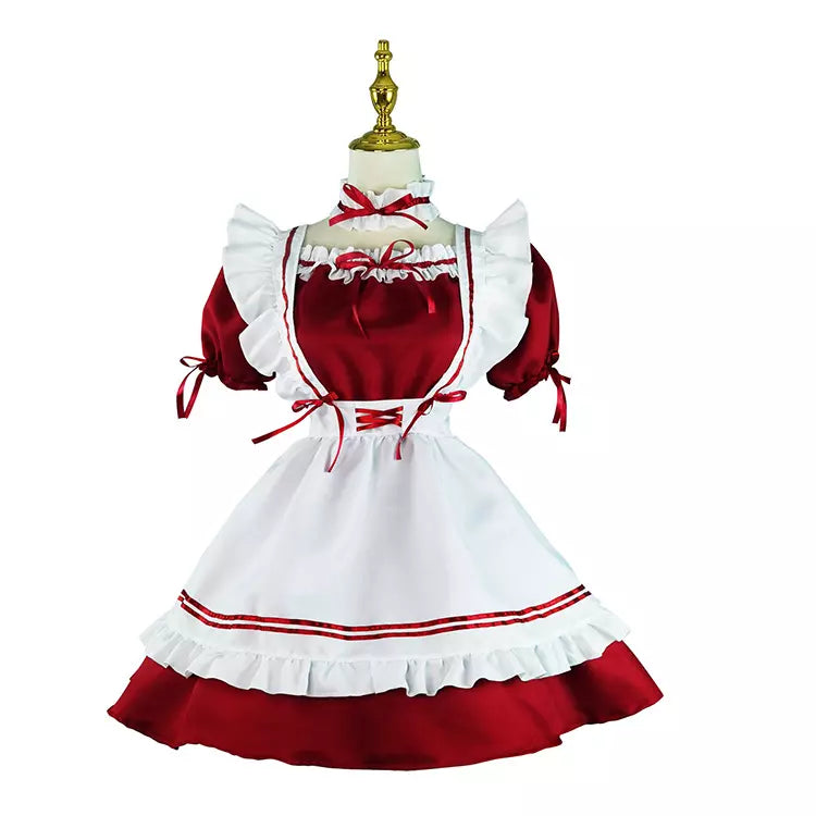 新品未使用 メイド服 コスプレ レディース 大きいサイズ 5l 赤 メイド 衣装 リボンフリルメイド服ワンピ―ス (2L/3L/4L/5L/6L)/コスプレ