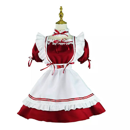 大きいサイズレディースリボンフリルメイド服ワンピ―ス (2L/3L/4L/5L/6L)/コスプレ/ハロウィン
