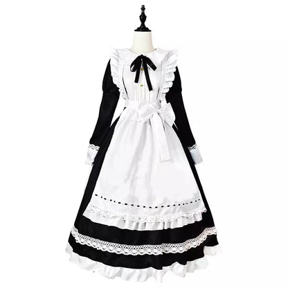 大きいサイズレディースウエストリボン長袖メイド服ワンピ―ス (2L/3L/4L/5L/6L)/コスプレ/ハロウィン