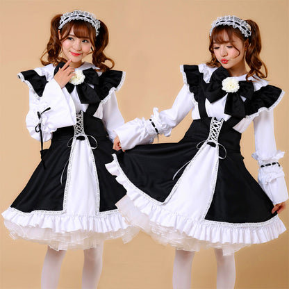大きいサイズレディースBlackプリティメイド服ワンピ―ス (M/L/2L/3L/4L/5L)/大きいサイズ/コスプレ/ハロウィン