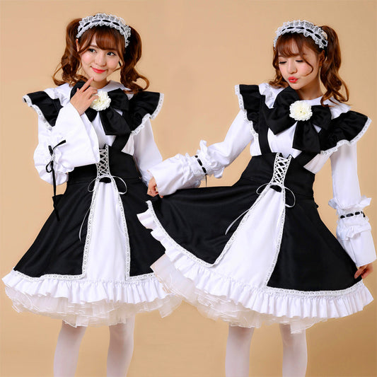 大きいサイズレディースBlackプリティメイド服ワンピ―ス (M/L/2L/3L/4L/5L)/大きいサイズ/コスプレ/ハロウィン