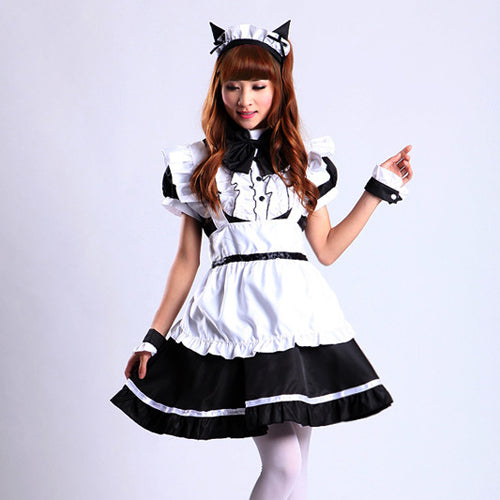 大きいサイズレディースネコミミシルエットメイド服ワンピ―ス (2L/3L/4L/5L/6L)/大きいサイズ/コスプレ/ハロウィン
