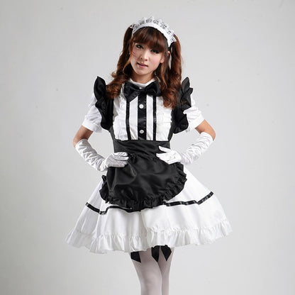 大きいサイズレディースモノトーンメイド服ワンピ―ス (2L/3L/4L/5L/6L)/大きいサイズ/コスプレ/ハロウィン