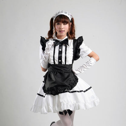 大きいサイズレディースモノトーンメイド服ワンピ―ス (2L/3L/4L/5L/6L)/大きいサイズ/コスプレ/ハロウィン