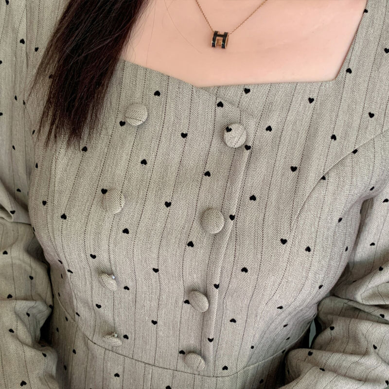 Striped Heart Dot French Dress (LL/3L/4L/5L)