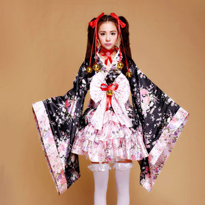Japanese Gothic Kimono Cosplay Set (2L/3L/4L) / Plus Sizes / Cosplay / Halloween