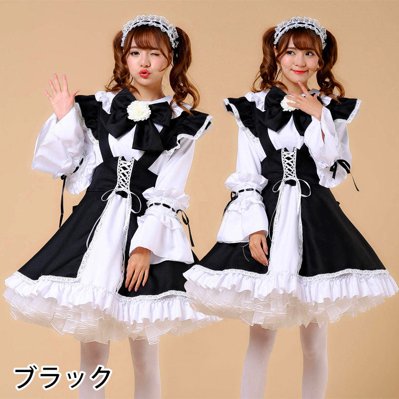 大きいサイズレディースBlackプリティメイド服ワンピ―ス (M/L/2L/3L/4L/5L)/大きいサイズ/コスプレ/ハロウィン