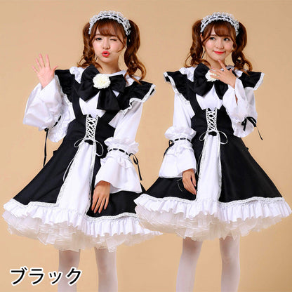 大きいサイズレディースBlackプリティメイド服ワンピ―ス (M/L/2L/3L/4L/5L)/大きいサイズ/コスプレ/ハロウィン