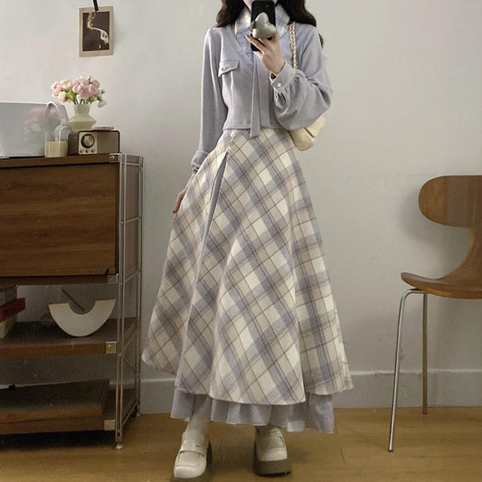 スノウグレーリボン・チェックセットアップ(L/LL/3L/4L/5L)