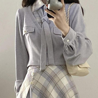 スノウグレーリボン・チェックセットアップ(L/LL/3L/4L/5L)