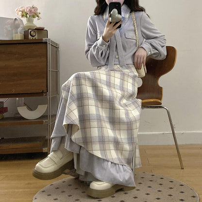 スノウグレーリボン・チェックセットアップ(L/LL/3L/4L/5L)