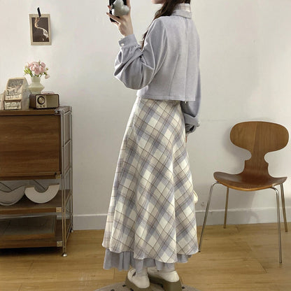 スノウグレーリボン・チェックセットアップ(L/LL/3L/4L/5L)