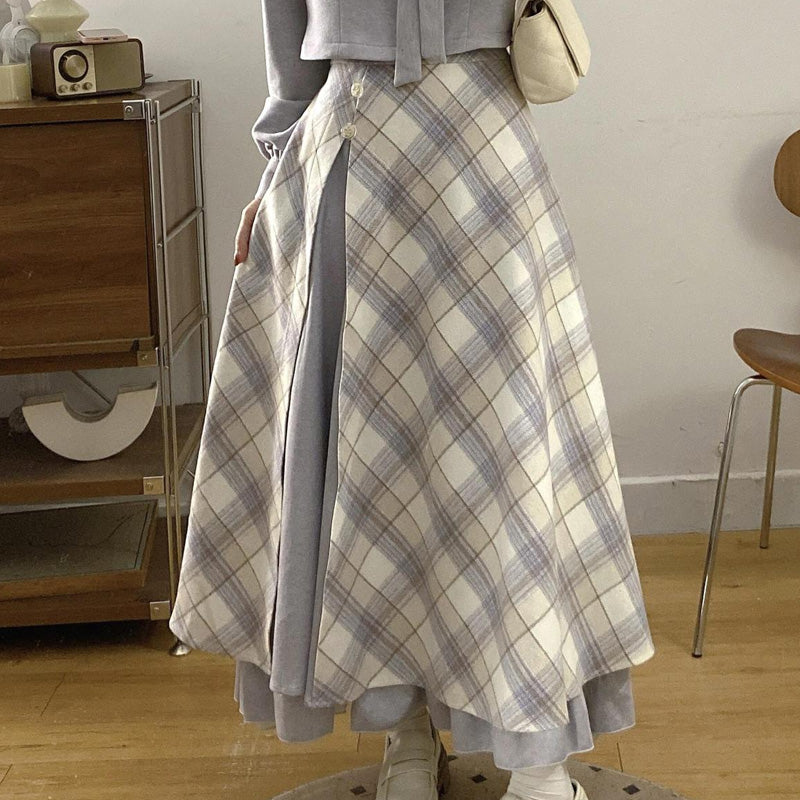 大きいサイズ レディース スノウグレーリボン・チェックセットアップ(L/LL/3L/4L/5L)