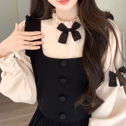 ナイトメモワール・リボンレイヤードワンピースセット(L/LL/3L/4L/5L)