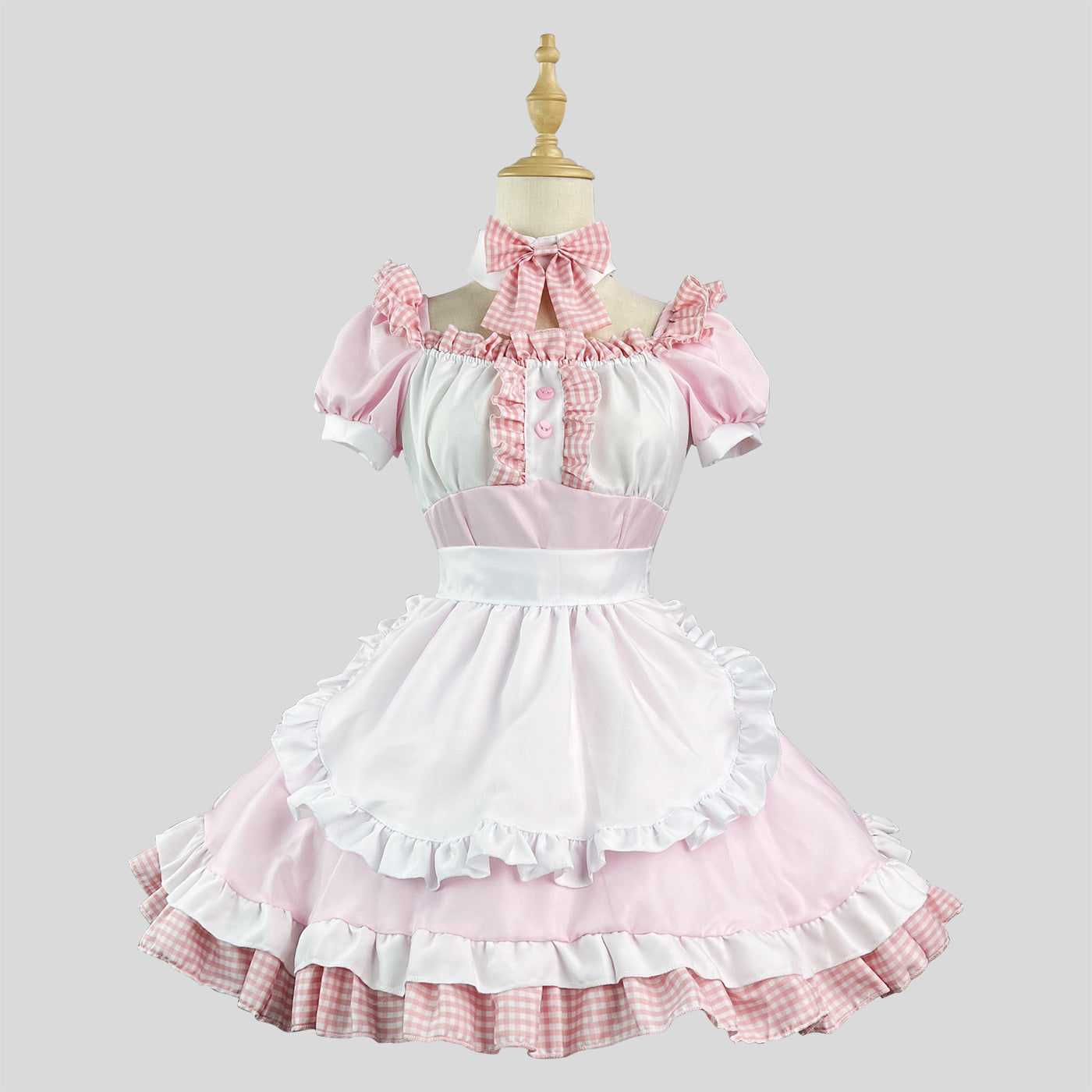 新品未使用 メイド服 コスプレ レディース 大きいサイズ 6l ピンク 5点 ギンガムピンクちゃんのどきどきメイド (M/L/2L/3L/4L/5L/6L