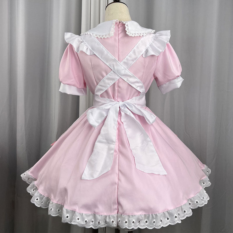 新品未使用 メイド服 コスプレ レディース 大きいサイズ 6l ピンク メイド リボンのメイド服ピンクワンピ―ス (M/L/2L/3L/4L/5L/6L