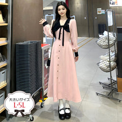 大きいサイズ レディース｜フェイクフロントボタンのピンクワンピース