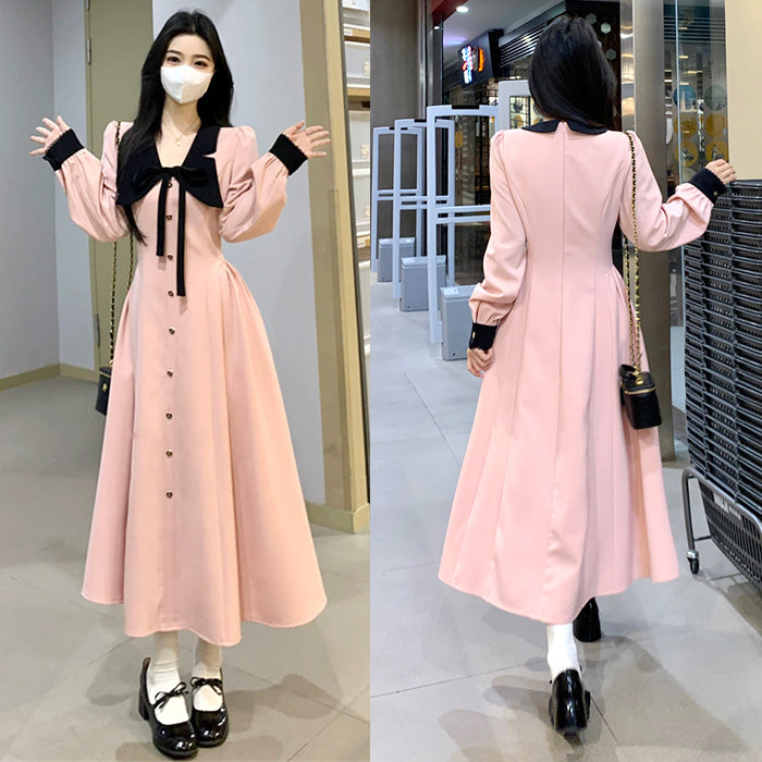 大きいサイズ レディース｜フェイクフロントボタンのピンクワンピース