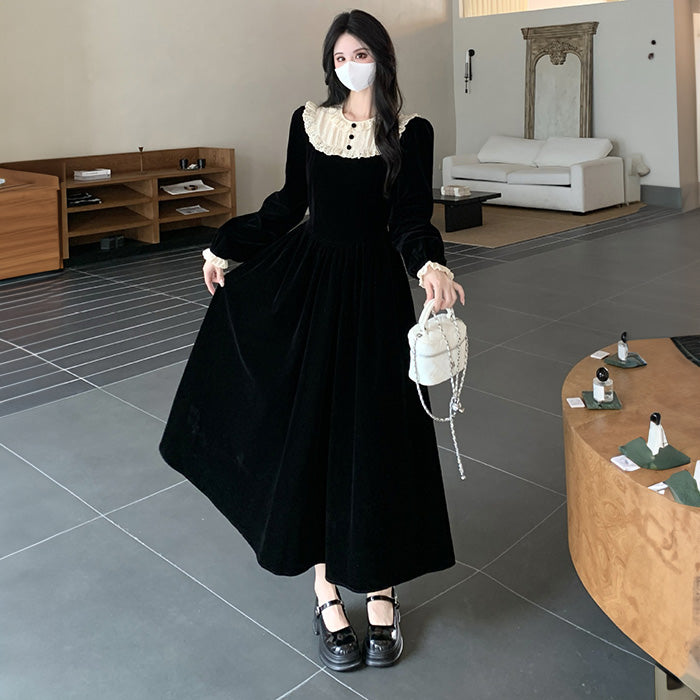 大きいサイズ レディース ノワールミルフィーユ襟ワンピース(L/LL/3L/4L/5L)