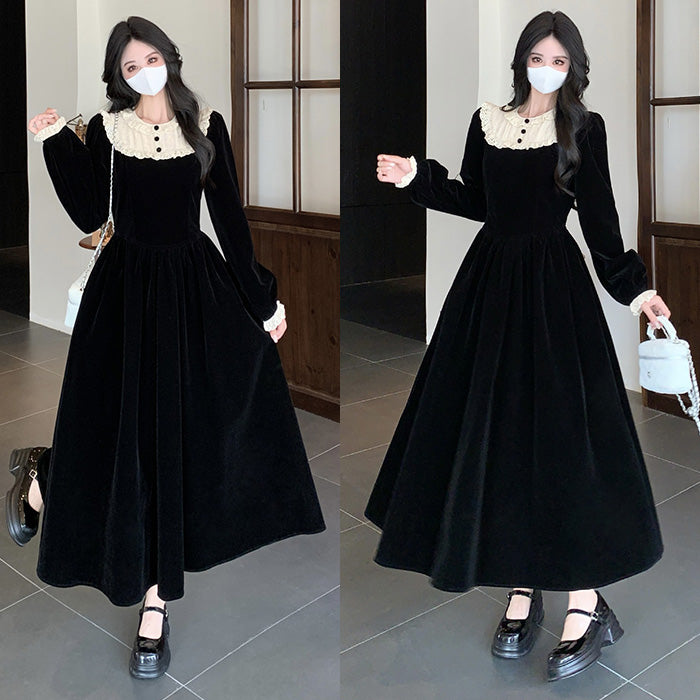 大きいサイズ レディース ノワールミルフィーユ襟ワンピース(L/LL/3L/4L/5L)