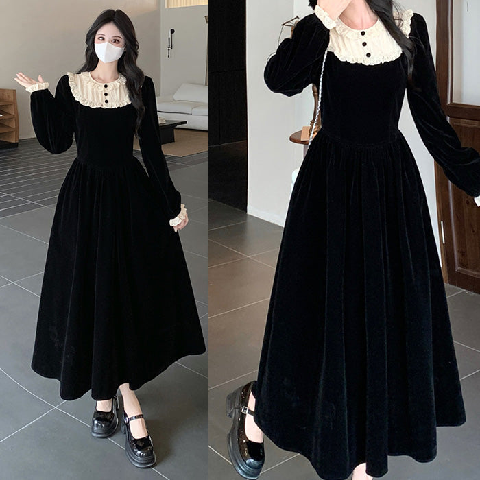 大きいサイズ レディース ノワールミルフィーユ襟ワンピース(L/LL/3L/4L/5L)