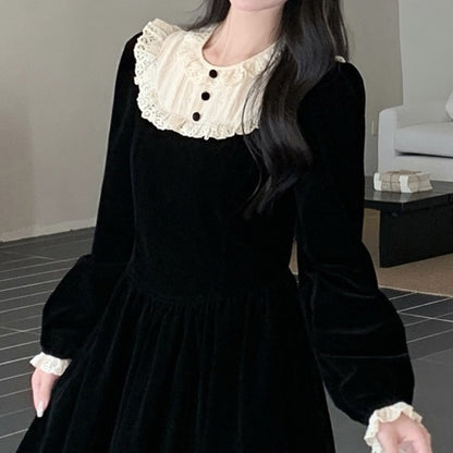 ノワールミルフィーユ襟ワンピース(L/LL/3L/4L/5L)