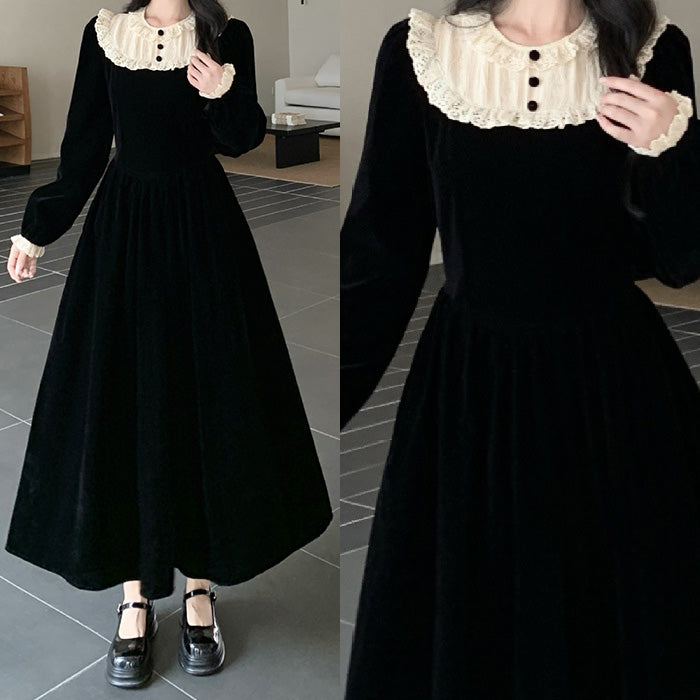 大きいサイズ レディース｜ノワールミルフィーユ襟ワンピース(L/LL/3L