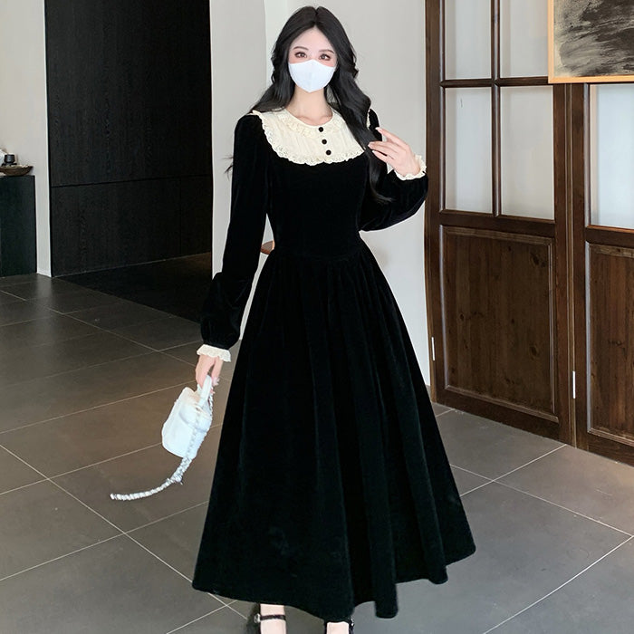 大きいサイズ レディース ノワールミルフィーユ襟ワンピース(L/LL/3L/4L/5L)