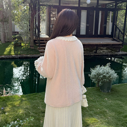 パールレースカラー・ふわもこガーリーニット(3L/4L/5L)