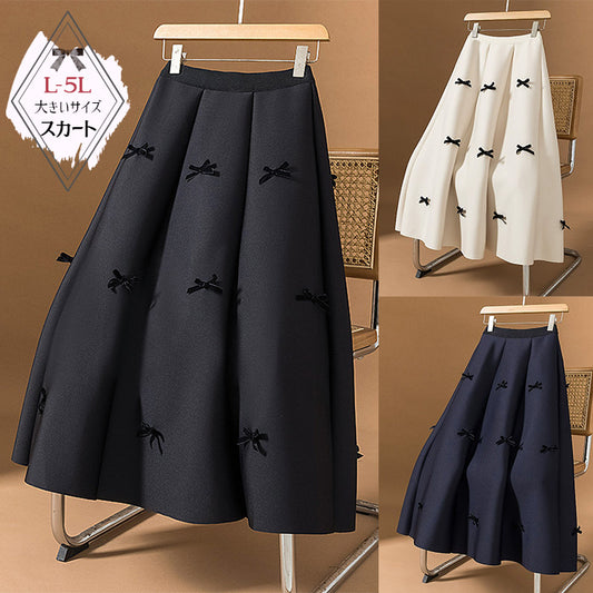 クラシックラインのリボンロングスカート(L/LL/3L/4L/5L)