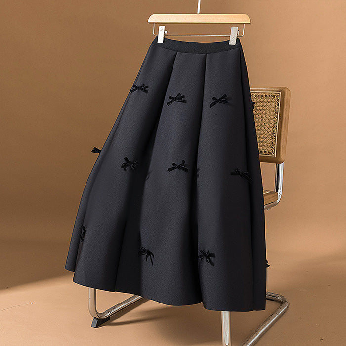 大きいサイズ レディース クラシックラインのリボンロングスカート(L/LL/3L/4L/5L)