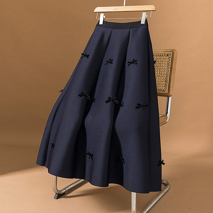 大きいサイズ レディース クラシックラインのリボンロングスカート(L/LL/3L/4L/5L)