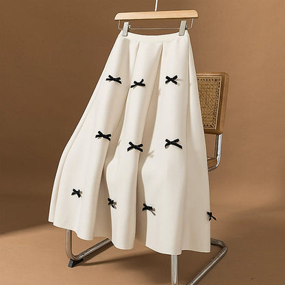 クラシックラインのリボンロングスカート(L/LL/3L/4L/5L)