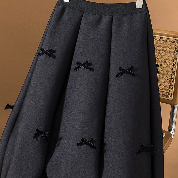 大きいサイズ レディース クラシックラインのリボンロングスカート(L/LL/3L/4L/5L)