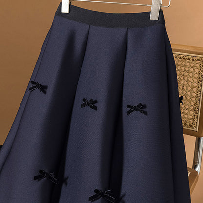 クラシックラインのリボンロングスカート(L/LL/3L/4L/5L)