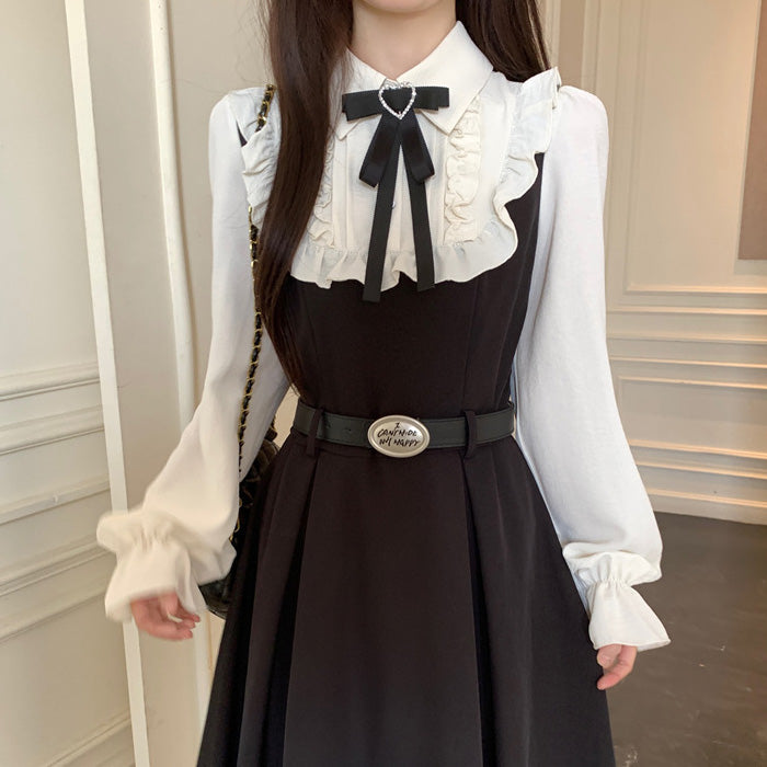 大きいサイズ レディース 大人のガーリーフリルカラーベルトワンピース(L/LL/3L/4L/5L)