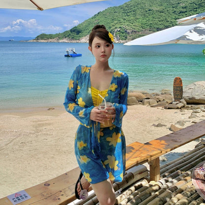 トロピカルブルーム・ギャザーフレア水着セット(LL/3L/4L/5L/6L/7L)