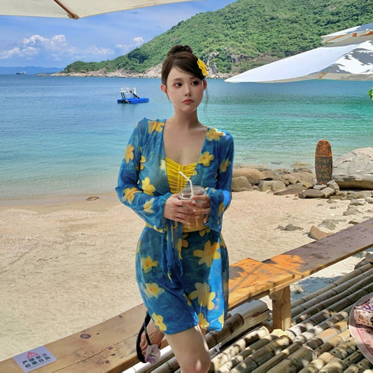 トロピカルブルーム・ギャザーフレア水着セット(LL/3L/4L/5L/6L/7L)