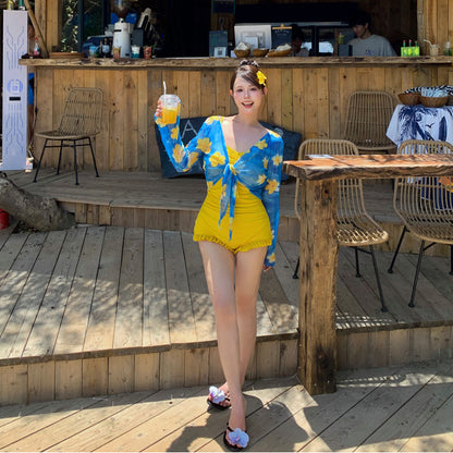 トロピカルブルーム・ギャザーフレア水着セット(LL/3L/4L/5L/6L/7L)