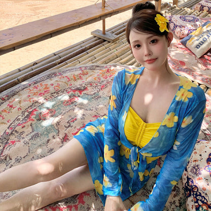 トロピカルブルーム・ギャザーフレア水着セット(LL/3L/4L/5L/6L/7L)