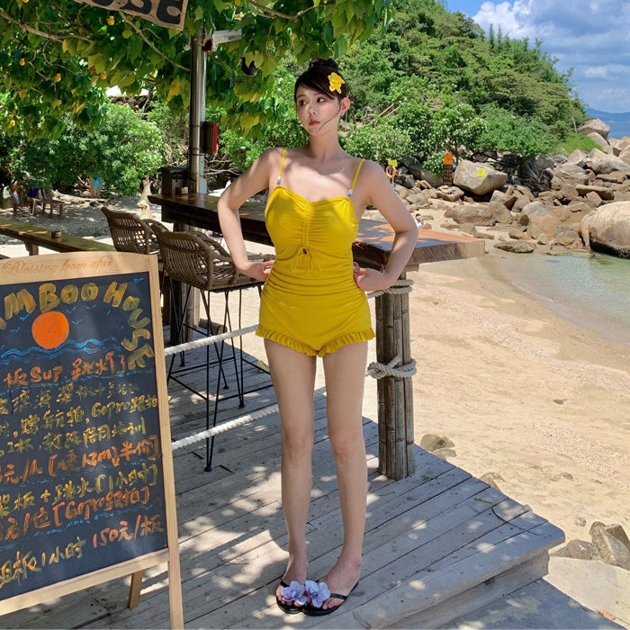 大きいサイズ レディース トロピカルブルーム・ギャザーフレア水着セット(LL/3L/4L/5L/6L/7L)