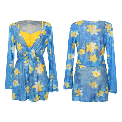 トロピカルブルーム・ギャザーフレア水着セット(LL/3L/4L/5L/6L/7L)